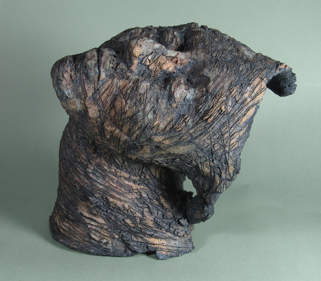 Susan Isaac, "Granite Head", ceramic sculpture, 2019, 30 x 25 x 28cm. This stoneware head is twisted