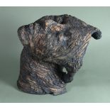 Susan Isaac, "Granite Head", ceramic sculpture, 2019, 30 x 25 x 28cm. This stoneware head is twisted