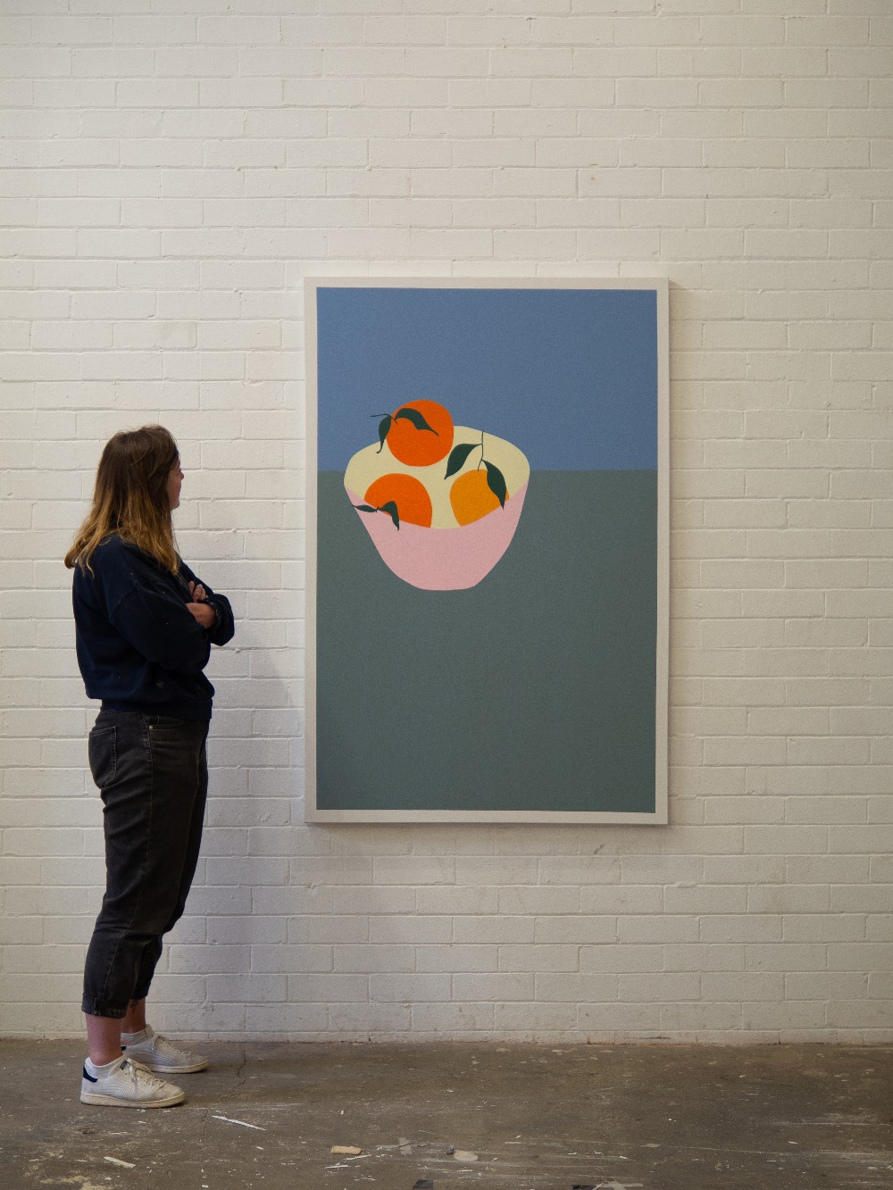 Freya Stockford, "Bowl with Oranges", unframed acrylic and gesso on canvas, 2021, 150 x 100 x - Image 3 of 3