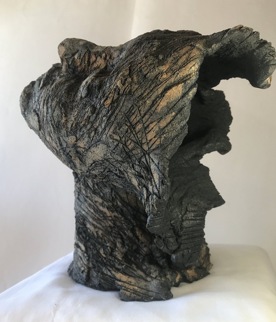 Susan Isaac, "Granite Head", ceramic sculpture, 2019, 30 x 25 x 28cm. This stoneware head is twisted - Image 5 of 5