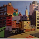 Andrew Halliday, "Chelsea Morning", unframed acrylic on canvas, 2019, 70 x 70cm. This view is from