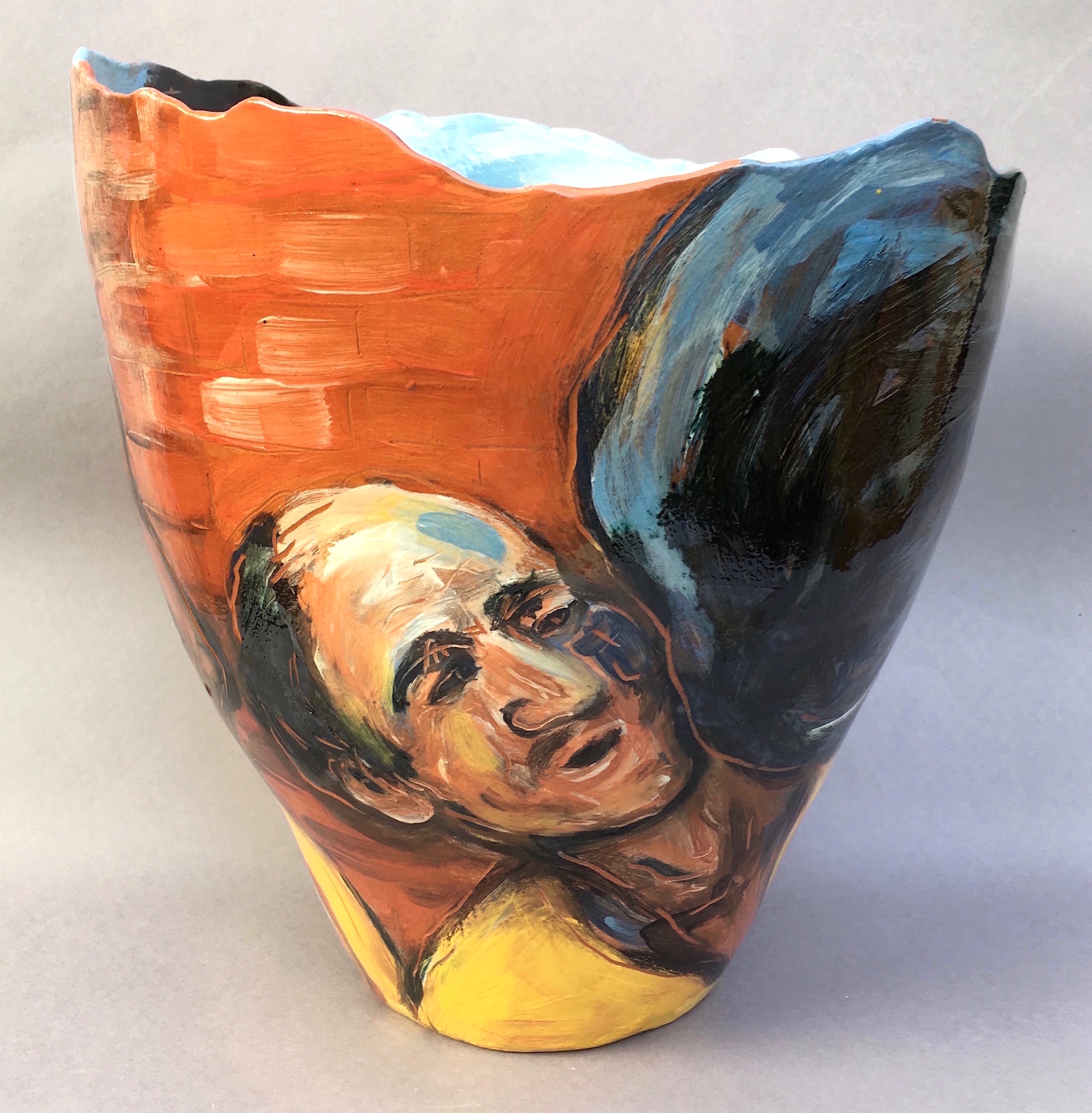 Jitka Palmer, "Dustbin Men", earthenware clay, 2018, 40 x 40 x 37cm. Handbuilt vessel painted with - Image 3 of 3