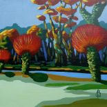 Alix Baker, "Autumn Light on Riverbank Willows", framed acrylic on canvas, 2015, 36 x 36cm framed. A