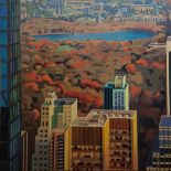 Andrew Halliday, "Autumn in New York", unframed acrylic on canvas, 2020, 100 x 100cm. This cityscape