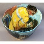 Jitka Palmer, "Dustbin Men", earthenware clay, 2018, 40 x 40 x 37cm. Handbuilt vessel painted with