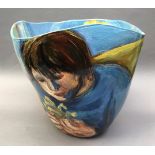 Jitka Palmer, "Cowslips", earthenware clay, 2020, 31 x 38 x 32cm. Handbuilt vessel painted with