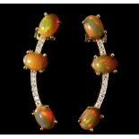 A pair of 925 silver gilt drop earrings set with cabochon cut opals and white stones, L. 3.2cm.