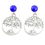 A pair of 925 silver Tree of Life drop earrings set with lapis lazuli, L. 3.2cm.