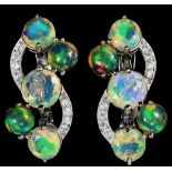 A pair of 925 silver drop earrings set with opals and white stones, L. 2.5cm.