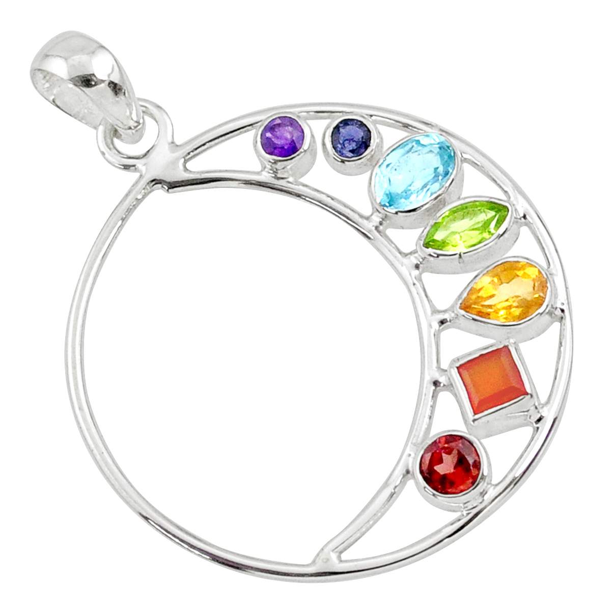 A 925 silver pendant set with amethyst, iolite, blue topaz, peridot, citrine, fire opal and