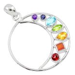 A 925 silver pendant set with amethyst, iolite, blue topaz, peridot, citrine, fire opal and