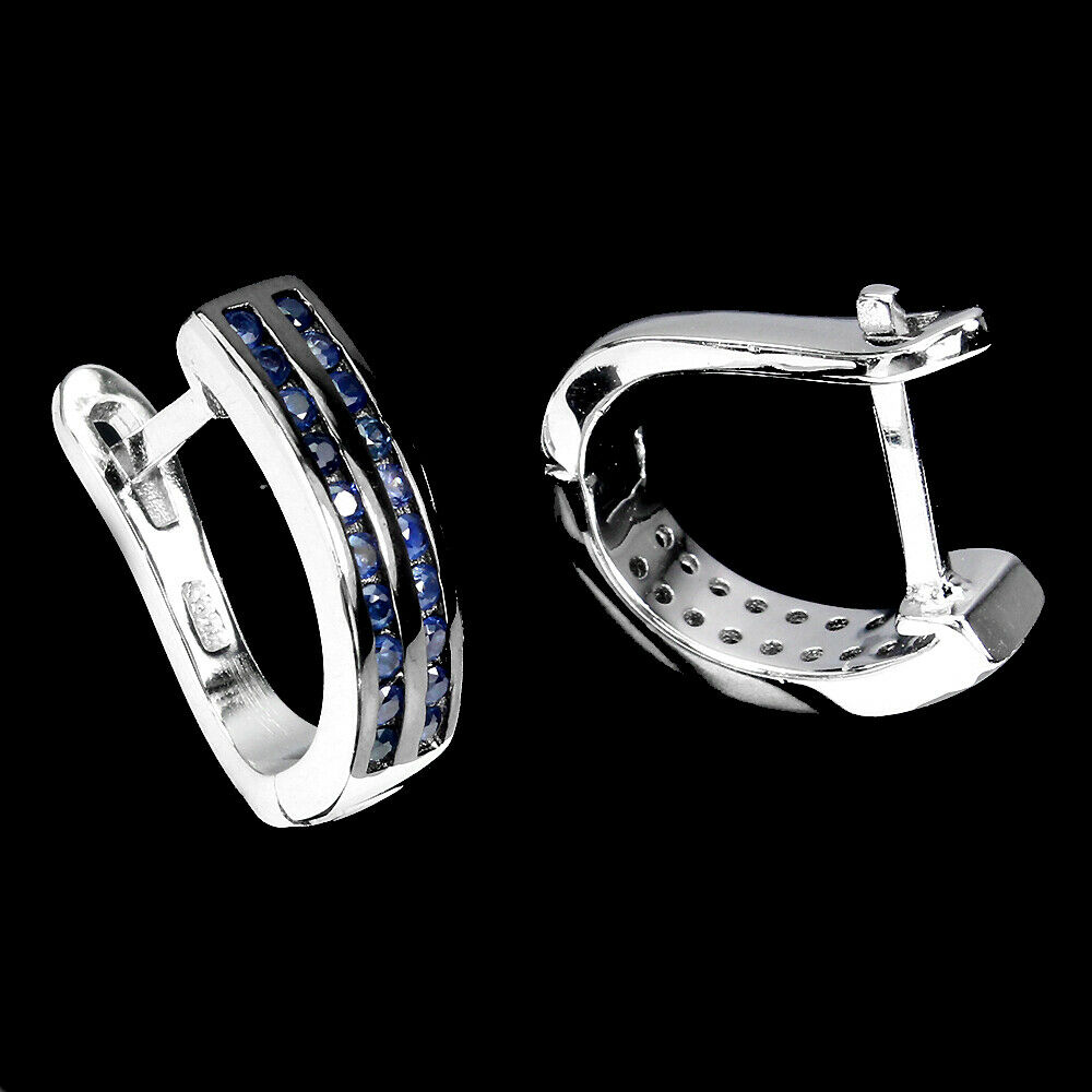 A pair of 925 silver sapphire channel set earrings, L. 2cm. - Image 2 of 2