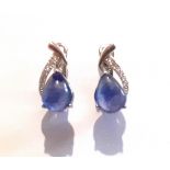 A pair of 925 silver earrings set with cabochon pear cut sapphires and white stones, L. 1.6cm.