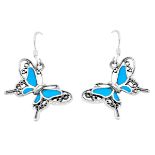 A pair of 925 silver turquoise set butterfly shaped drop earrings, L. 3.2cm.