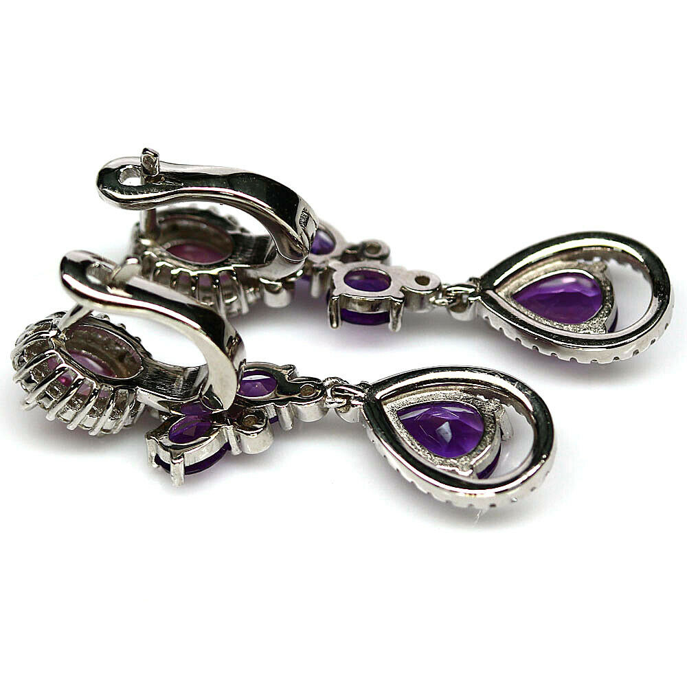 A pair of 925 silver drop earrings set with rodolite garnets and amethysts, L. 3.5cm. - Image 2 of 2