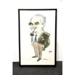 A framed 1963 caricature by Spark, 33 x 50cm.