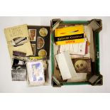 A box of mixed photographs, postcards and epherma.