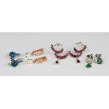 Four pairs of 925 silver earrings set with semi precious stones, all needing repairs.