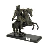 A 19th Century spelter figure of a horseman, H. 31cm, (a/f).