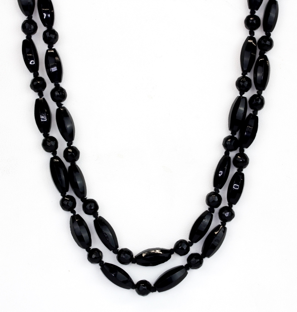 A black French 'jet' beaded necklace, approx. L. 68cm.