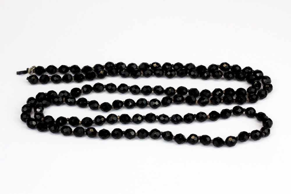 A black French 'jet' beaded necklace, approx L. 119cm. (Clasp A/F)