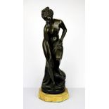 A 19th century French bronze figure of a nude female after Allegan on an alabaster base, H. 43cm.