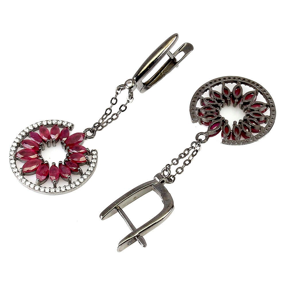 A pair of 925 silver drop earrings set with marquise cut rubies and white stones, L. 5cm. - Image 2 of 2