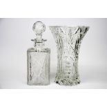 A good quality cut crystal vase and a cut crystal decanter.