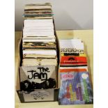 Approximately 200 pop rock and chart singles with sleeves and covers. 1960's, 70's and 80's.