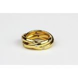 A yellow metal (tested high carat gold) Russian wedding ring set with brilliant cut diamonds, (J.