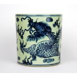 A Chinese hand painted porcelain brush pot, H. 14cm. Dia. 13cm.