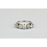 An 18ct white gold (stamped 750) ring set with five brilliant cut diamonds, approx. 2ct overall, (