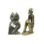 Two carved Zimbabwe soapstone items, tallest 22cm.