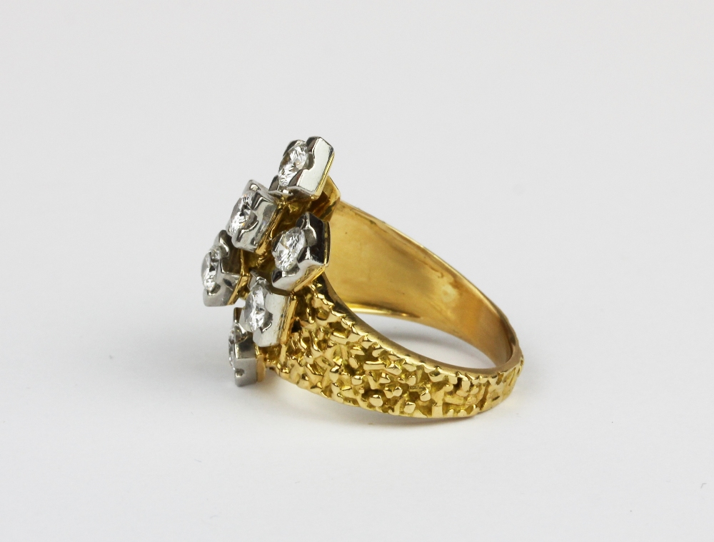 A heavy yellow metal (tested 18ct gold) crossover ring set with six brilliant cut diamonds, - Image 2 of 2