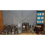 A 1960's Swan brand stainless steel tea set and other items.