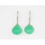 A pair of 14ct white gold (stamped 585) drop earrings set with faceted cut aventurine and