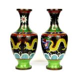 A pair of mid 20th century Chinese cloisonne on copper vases, H. 27cm.