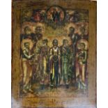 A large 19th century Russian icon on wooden panel, 42 x 52cm.