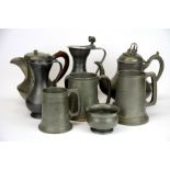 A group of mixed pewter items, tallest 22cm.