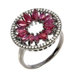 A matching 925 silver ring set with marquise cut rubies and white stones, (R.5).