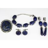 A pair of 925 silver lapis lazuli drop earrings together with a quantity of other lapis lazuli