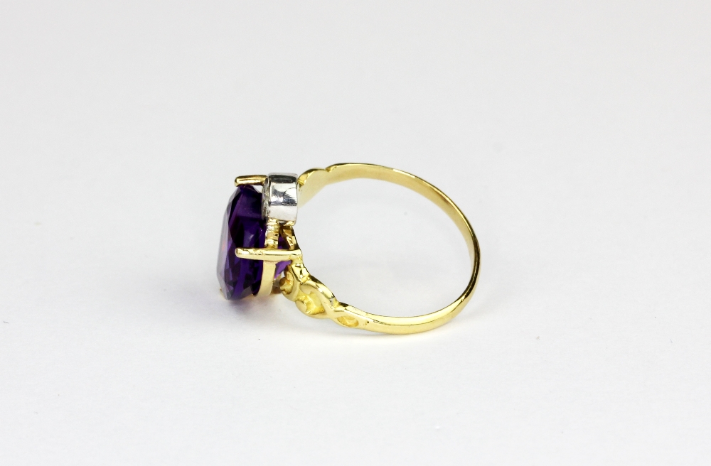 A yellow metal (test high carat gold) set with a heart cut amethyst and a brilliant cut diamond, ( - Image 2 of 2