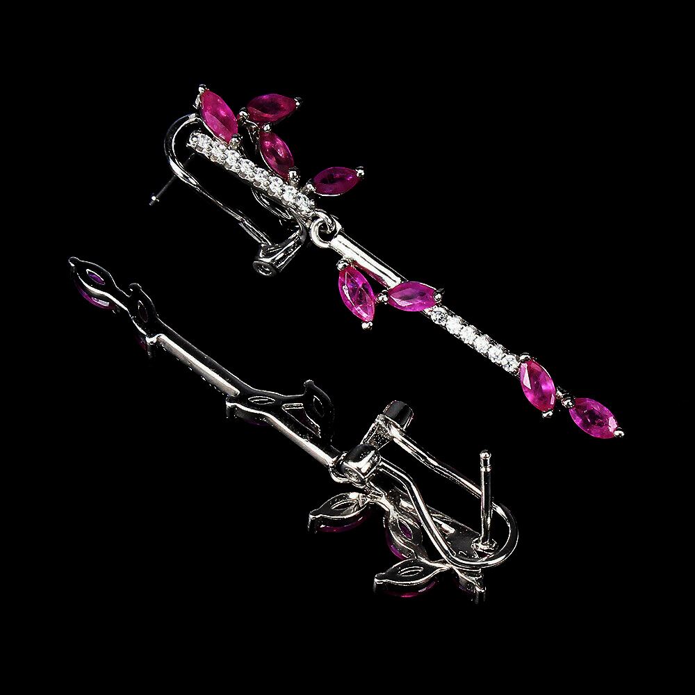 A pair of 925 silver drop earrings set with marquise cut rubies and white stones, L. 4.5cm. - Image 2 of 2