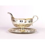 A heavy antique French hallmarked silver gilt lined saucier, L. 19cm. approx. 483g.