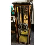 A late Victorian early Edwardian unusual inlaid ebonised mirror backed cabinet, 47 x 41 x 124cm.