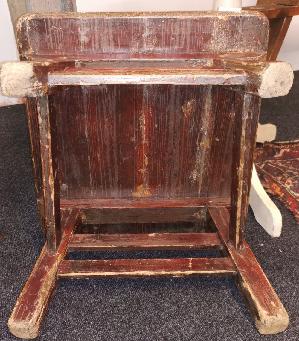 A 19th / early 20th Century Sino - Tibetan lacquered pine temple kneeler, 49 x 51cm. Highest point - Image 3 of 3