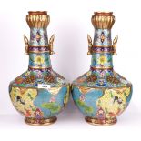 A pair of large Chinese cloisonne on bronze vases featuring various lotus related images, H. 37cm.