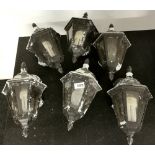 A group of six vintage exterior wall lights, H. 36cm.