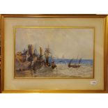 A 19th Century gilt framed watercolour of Dutch coastal scene, W. 76cm.