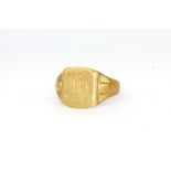 A 9ct yellow gold signet ring, (P).